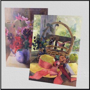 COLLECTIONS -- Floral & Still-Life Canvas Prints, Pink/Blue Wall Art Décor, SET